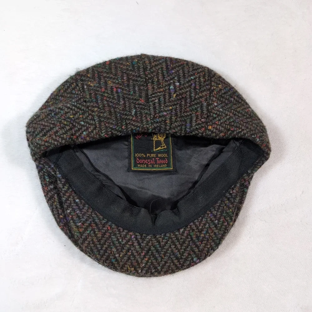 Hats of Ireland Flat Cap Men 7 Brown Donegal Tweed Wood Herringbone Newsboy‎